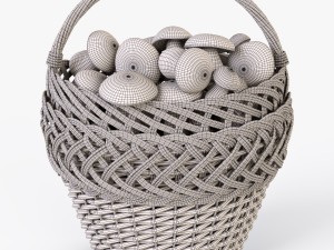 wicker basket 01 with mushrooms 3D Model