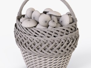 wicker basket 01 with mushrooms 3D Model