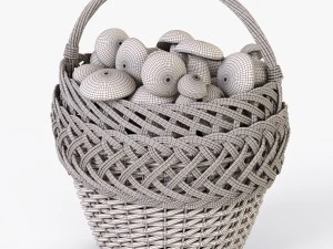 wicker basket 01 with mushrooms 3D Model