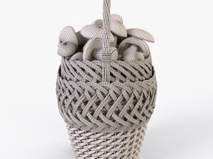 wicker basket 01 with mushrooms 3D Model