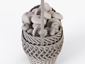 wicker basket 01 with mushrooms 3D Model