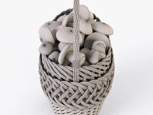 wicker basket 01 with mushrooms 3D Model