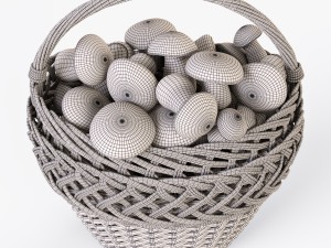 wicker basket 01 with mushrooms 3D Model