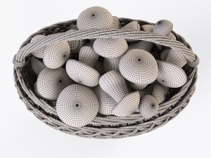 wicker basket 01 with mushrooms 3D Model