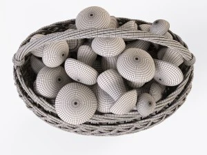 wicker basket 01 with mushrooms 3D Model