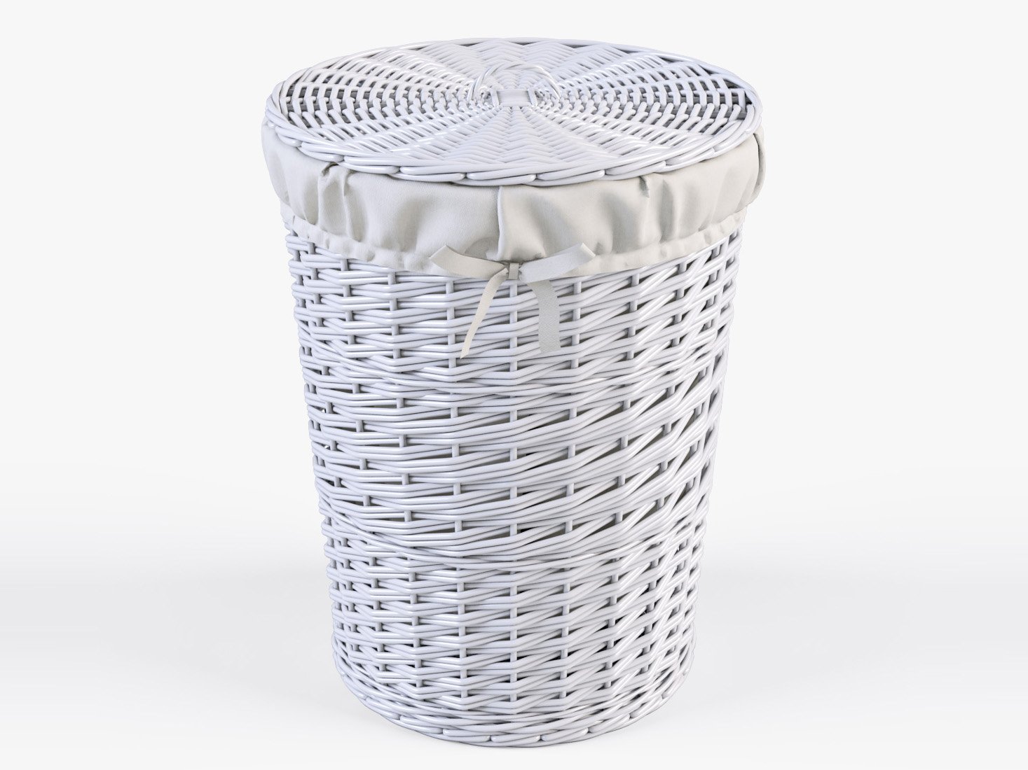 Wicker Laundry Basket 03 White Color 3d Model In Bathroom