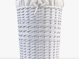wicker laundry basket 03 white color 3D Model