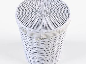 wicker laundry basket 03 white color 3D Model