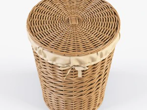 wicker laundry basket 03 natural color 3D Model