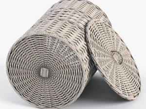 wicker laundry basket 03 natural color 3D Model
