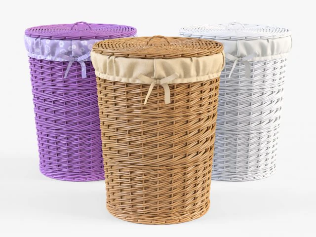 wicker laundry basket 03 set 3 color 3D Model .c4d .max .obj .3ds .fbx .stl .blend 