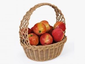 rieten mand 04 natuurlijke kleur met appels 3D Model