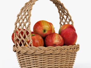 wicker basket 04 natural color with apples 3D Model