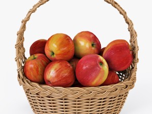 wicker basket 04 natural color with apples 3D Model