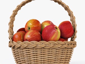 wicker basket 04 natural color with apples 3D Model