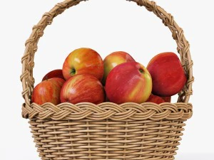 wicker basket 04 natural color with apples 3D Model