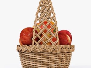 wicker basket 04 natural color with apples 3D Model