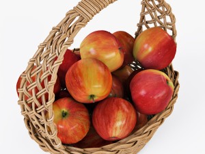 wicker basket 04 natural color with apples 3D Model