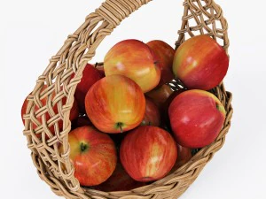 wicker basket 04 natural color with apples 3D Model
