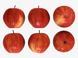 wicker basket 04 natural color with apples 3D Model