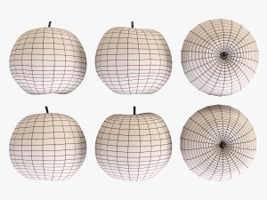 wicker basket 04 natural color with apples 3D Model