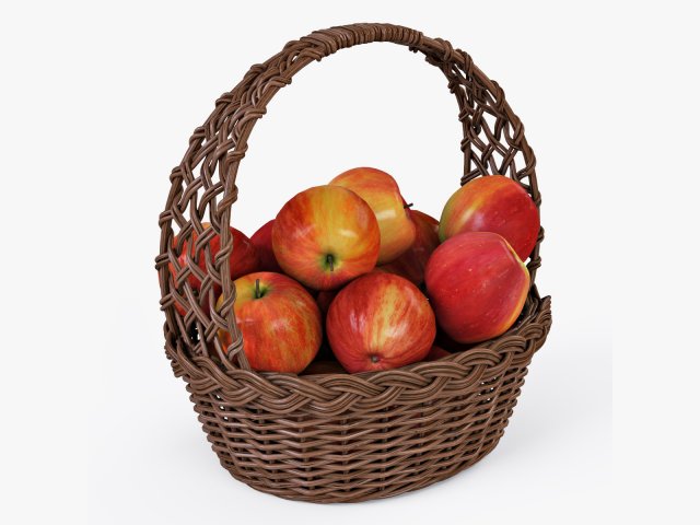 wicker basket 04 brown color with apples 3D Модель .c4d .max .obj .3ds .fbx .stl .blend 