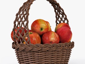 wicker basket 04 brown color with apples 3D Модель