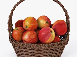 wicker basket 04 brown color with apples 3D Модель
