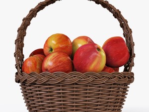 wicker basket 04 brown color with apples 3D Модель