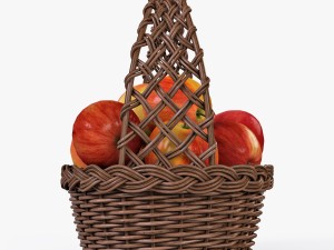 wicker basket 04 brown color with apples 3D Модель