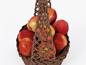 wicker basket 04 brown color with apples 3D Модель