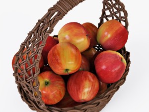 wicker basket 04 brown color with apples 3D Модель