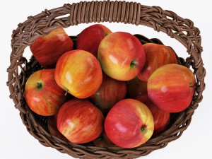 wicker basket 04 brown color with apples 3D Модель