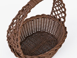 wicker basket 04 brown color with apples 3D Модель