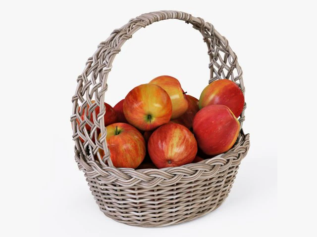 rieten mand 04 kleur grijs met appels 3D Model .c4d .max .obj .3ds .fbx .stl .blend 