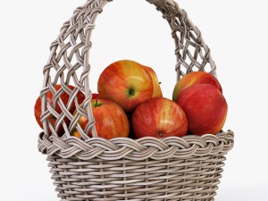 wicker basket 04 gray color with apples 3D Model