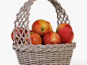 rieten mand 04 kleur grijs met appels 3D Model