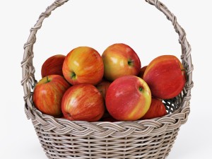 wicker basket 04 gray color with apples 3D Model
