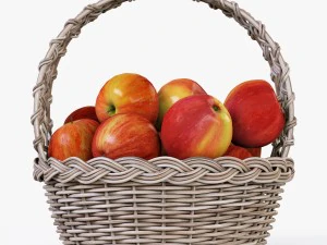rieten mand 04 kleur grijs met appels 3D Model