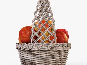 wicker basket 04 gray color with apples 3D Model