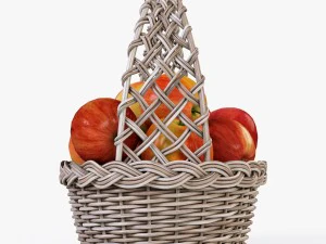 rieten mand 04 kleur grijs met appels 3D Model