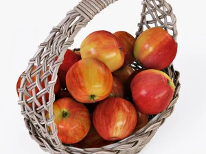 rieten mand 04 kleur grijs met appels 3D Model