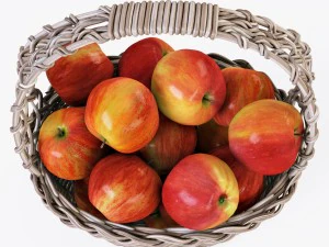 rieten mand 04 kleur grijs met appels 3D Model