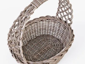 rieten mand 04 kleur grijs met appels 3D Model