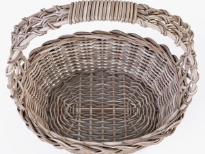 wicker basket 04 gray color with apples 3D Model