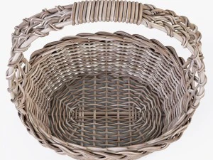 rieten mand 04 kleur grijs met appels 3D Model