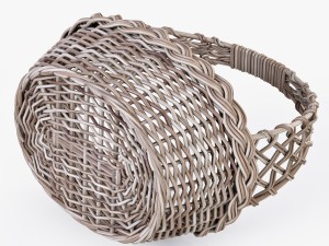 wicker basket 04 gray color with apples 3D Model