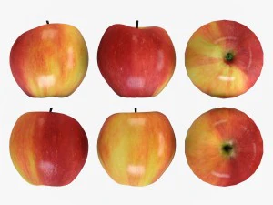 rieten mand 04 kleur grijs met appels 3D Model