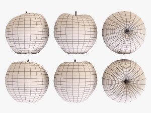 wicker basket 04 gray color with apples 3D Model