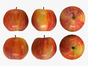 rieten mand 04 kleur grijs met appels 3D Model